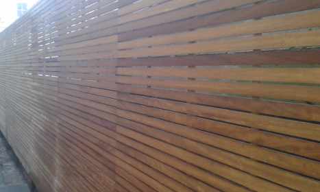 Natural Iroko Slatted Panels All Lined Up