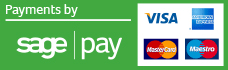 Payments by SagePay. Accepts Visa, MasterCard, Maerican Express and PayPal
