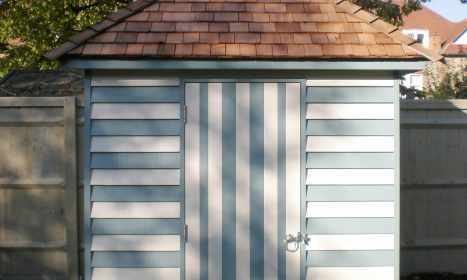 Two tone painted garden shed