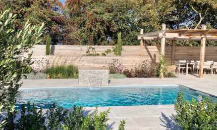 Paul Baines Mediterranean Pool Garden Pergola and Slatted Panels