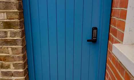 Tongue & groove pedestrian gate painted in Air Force Blue