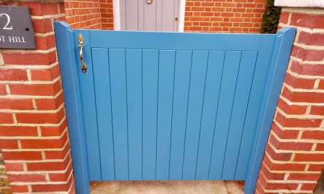 Tongue & groove pedestrian gate painted in Air Force Blue
