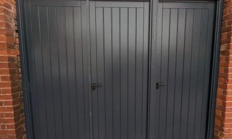 Bespoke Solid Triple Gates in Thermowood, painted in Slate