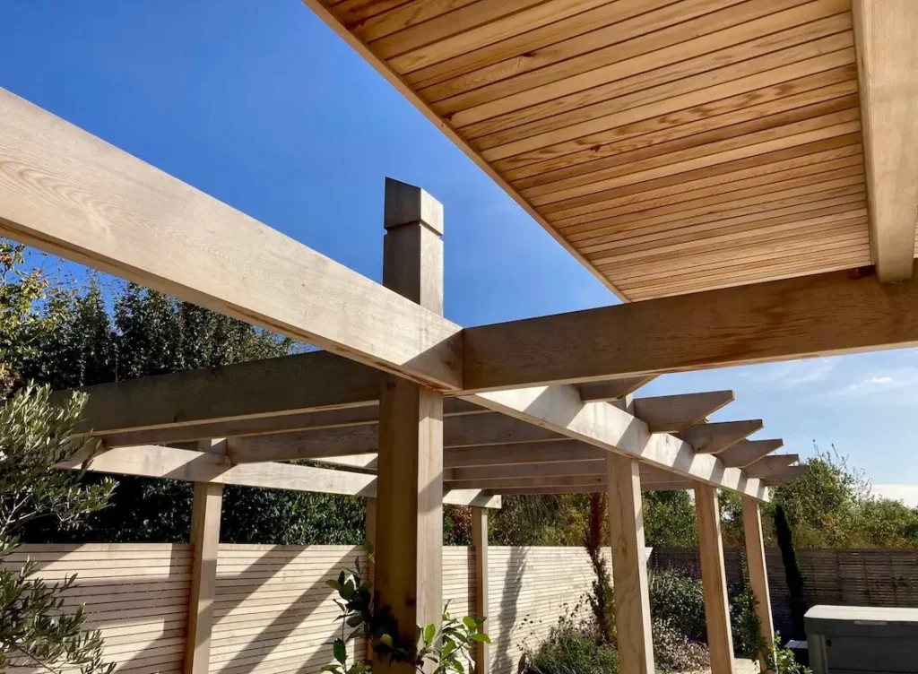 Paul Baines Mediterranean Pool Garden Pergola and Slatted Panels