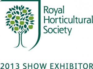 Royal Horticultural Society logo with stylized tree and text: 2013 Show Exhibitor.
