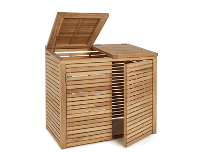 Slatted store for two wheelie bins on a white background