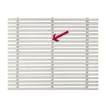 Horizontal wooden slats with a red arrow pointing at the center.