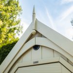 RHS Prestige Albertine Garden Shed in Manhattan Grey - finial detail