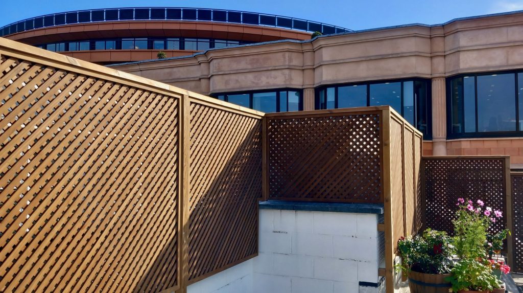 Bespoke Diagonal Trellis Panels, 18mm gap, in Thermowood