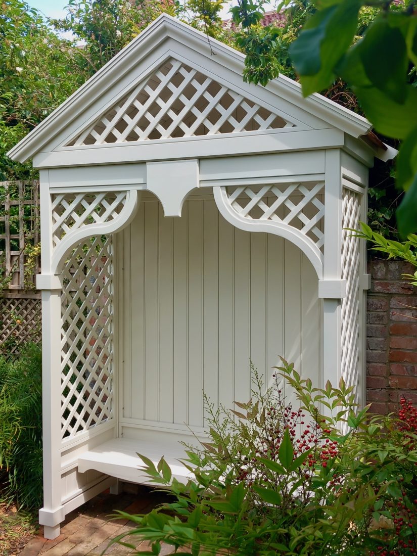 Bespoke Seating Arbour with a Cedar Shingle Roof