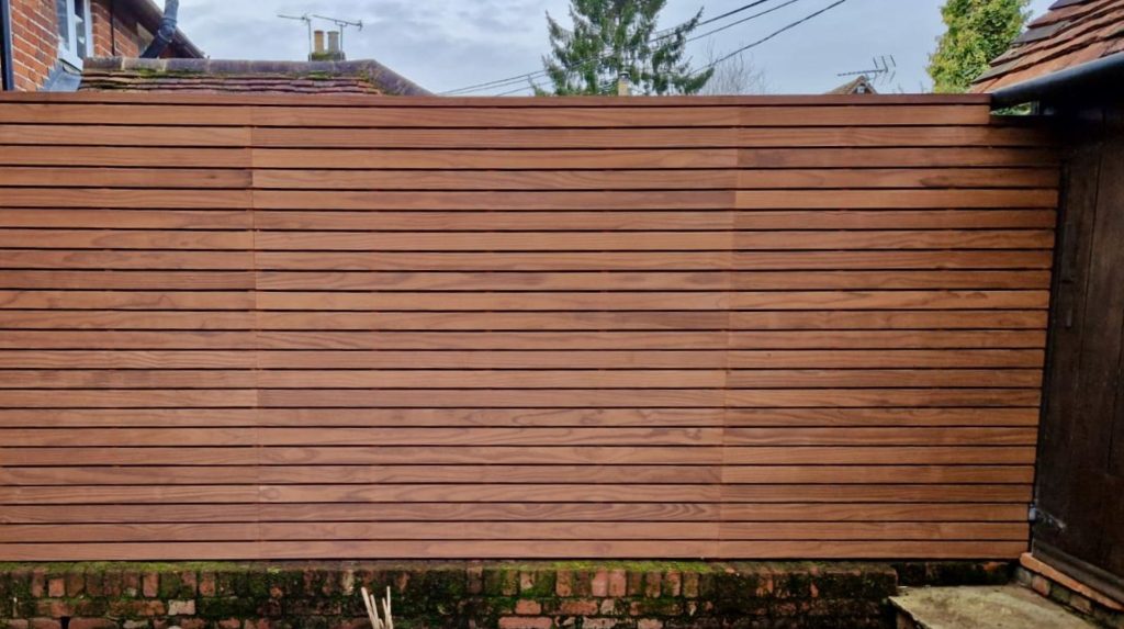 Bespoke Slatted Panels, 70mm slat with a 10mm gap in natural Thermowood