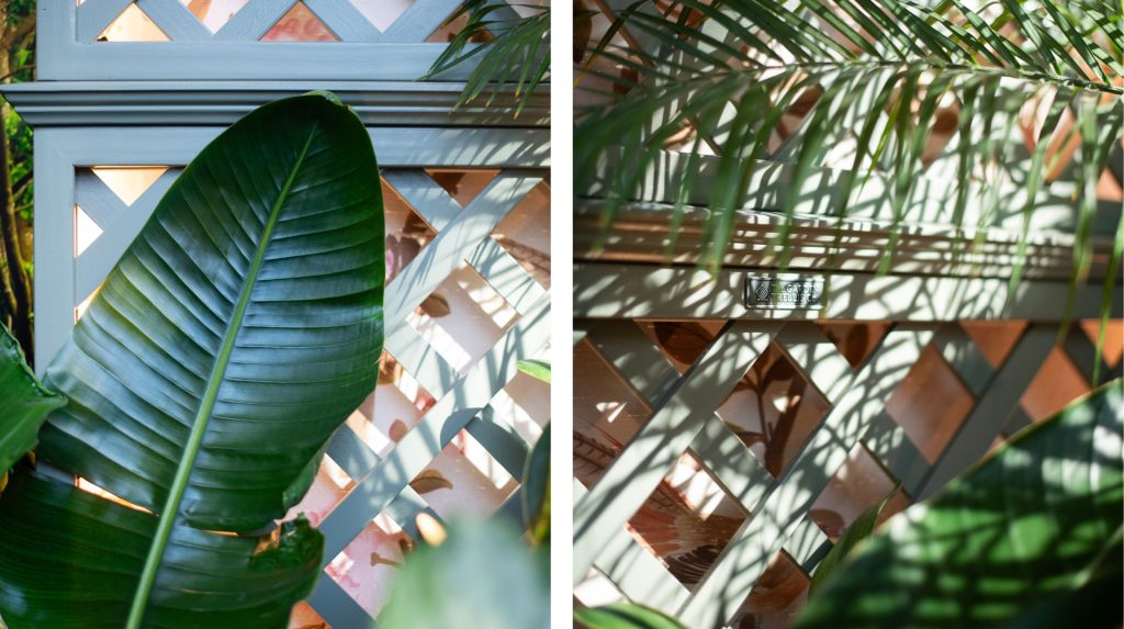 Two images of bespoke trellis at WOWhouse 2025