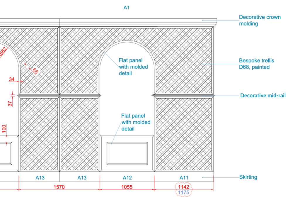A snippet of the CAD drawing for the bespoke trellis for WOW!house