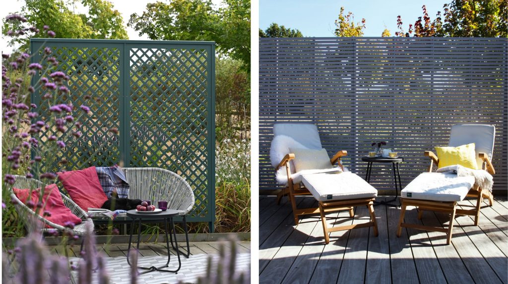 Relaxation zones with trellis and slatted panels