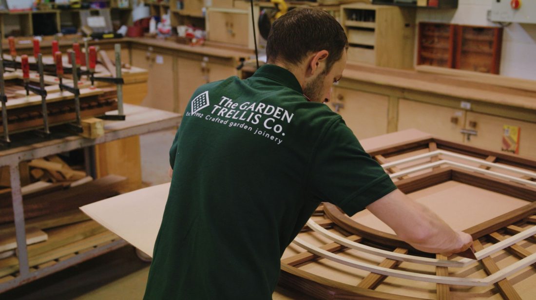Working on bespoke trellis in The Garden Trellis Co workshop