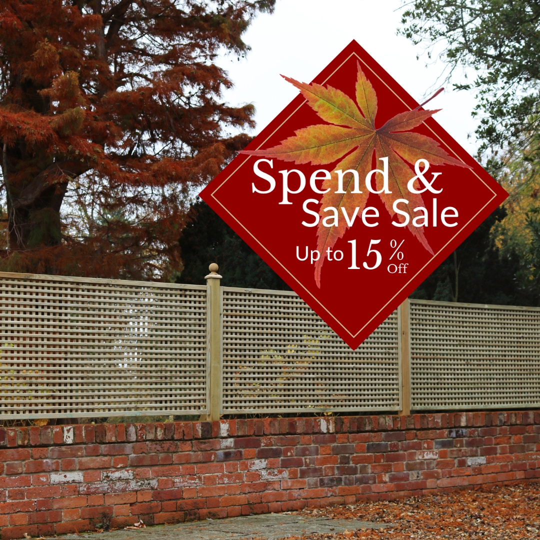 Square Privacy Trellis in an autumn garden with a Spend & Save Sale badge