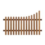 RHS Prestige Curve Down Rounded Top Picket Fencing curving down to the left in Thermally Treated Timber