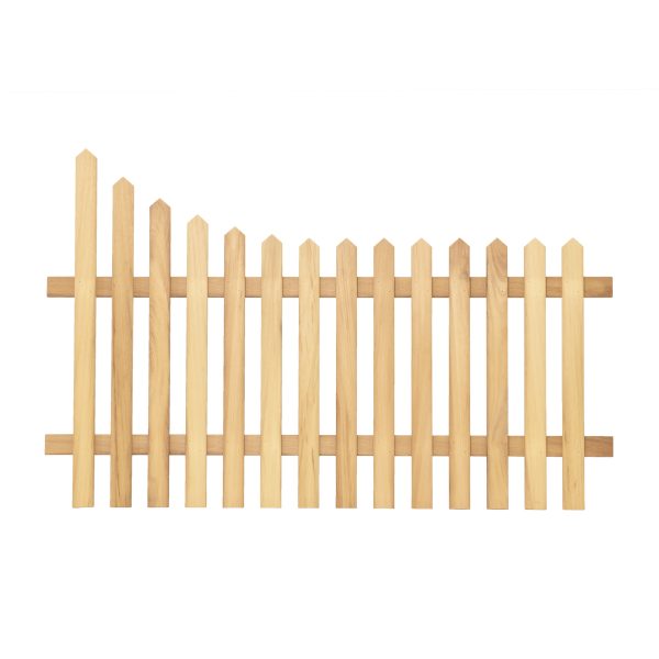 RHS Prestige Curve Down Pointed Top Picket Fencing curving down to the right in Iroko