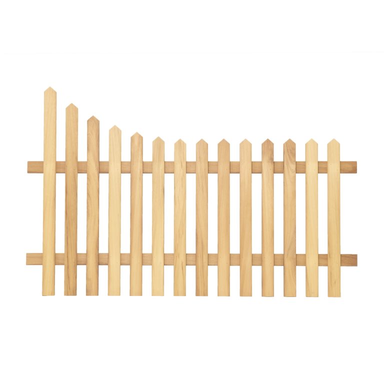 RHS Prestige Curve Down Pointed Top Picket Fencing curving down to the right in Iroko