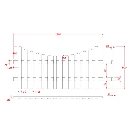RHS Prestige Concave Chamfered Top Picket Fence Panels - 900mm