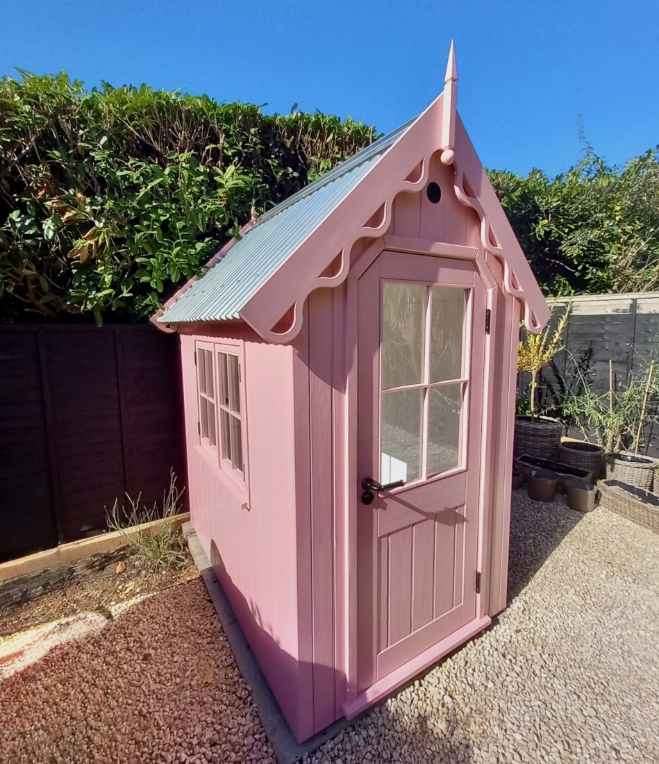 RHS Prestige Victorian Garden Shed painted in pink