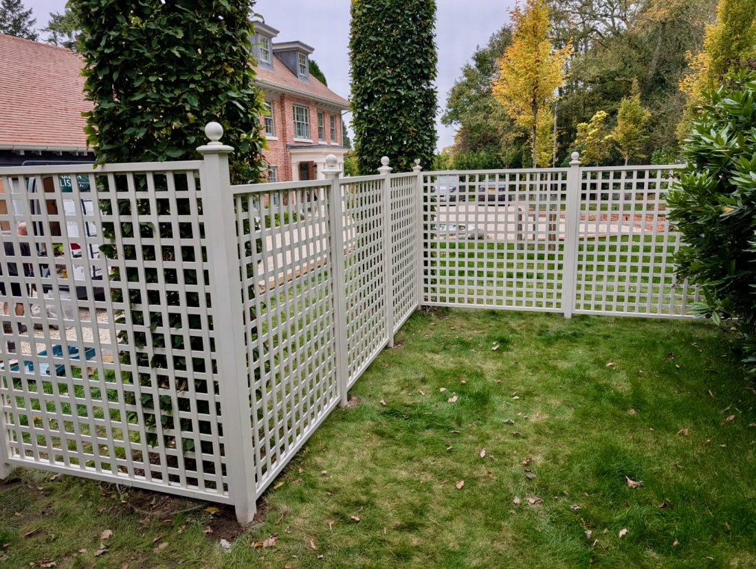 Bespoke square trellis, 68mm gap, painted in Orford Cream