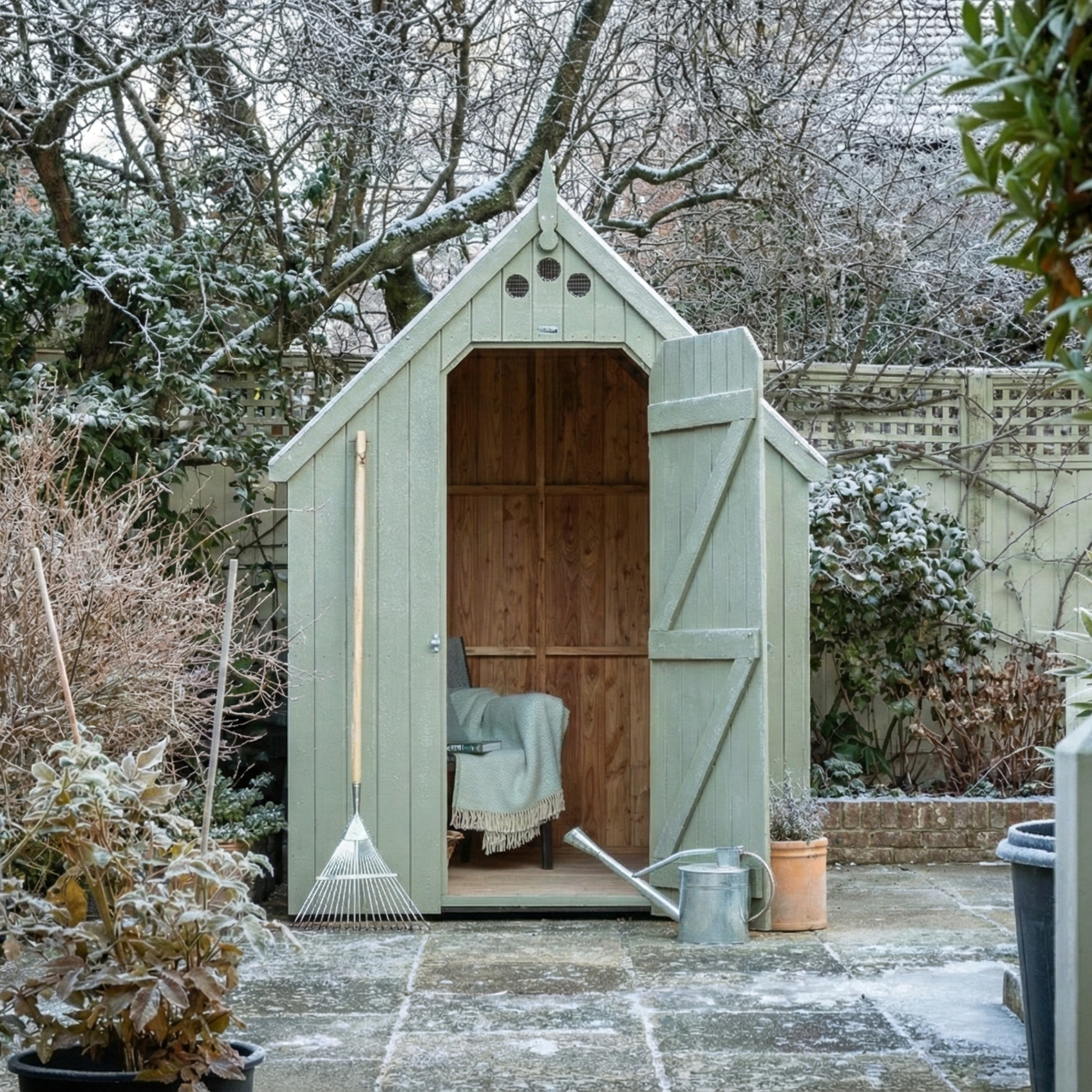 RHS Large Garden Shed on a frosty da