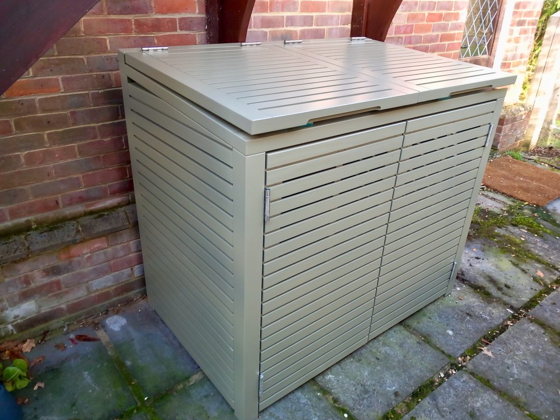RHS Prestige Double Slatted Bin Store in Dark Olive
