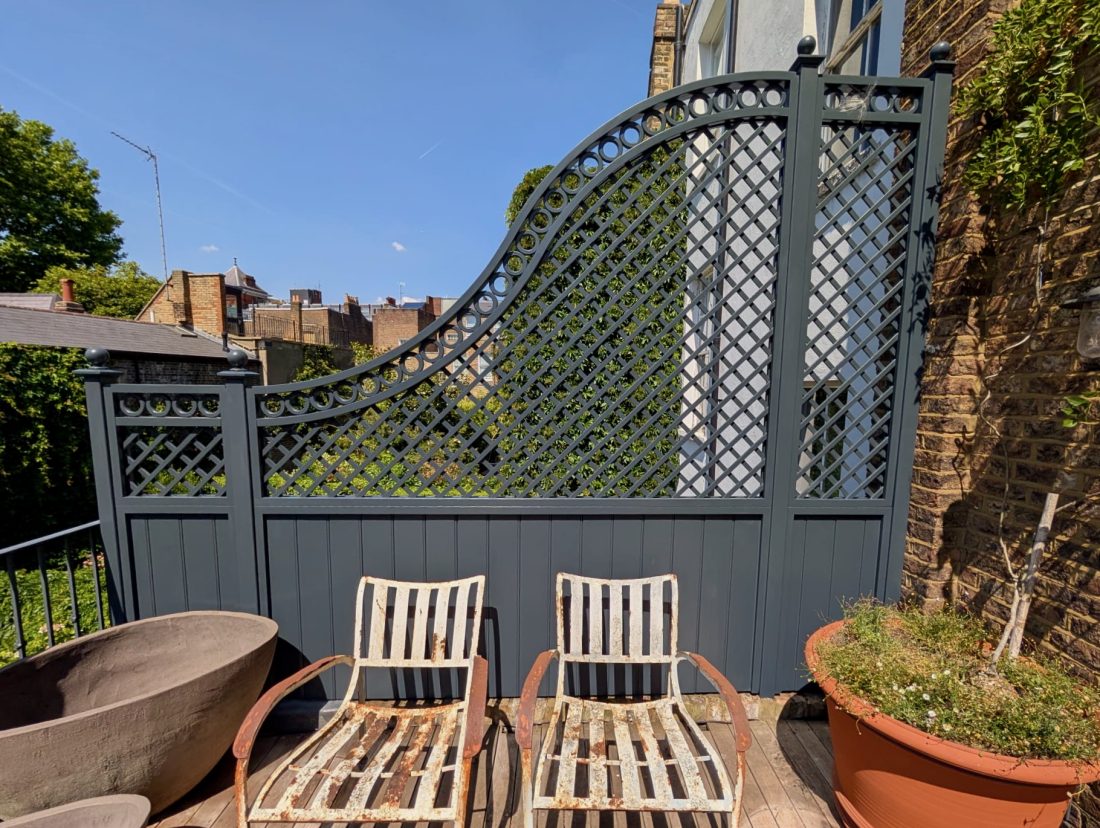 Bespoke diagonal trellis (60mm gap) mini painted in bespoke colour RAL7016