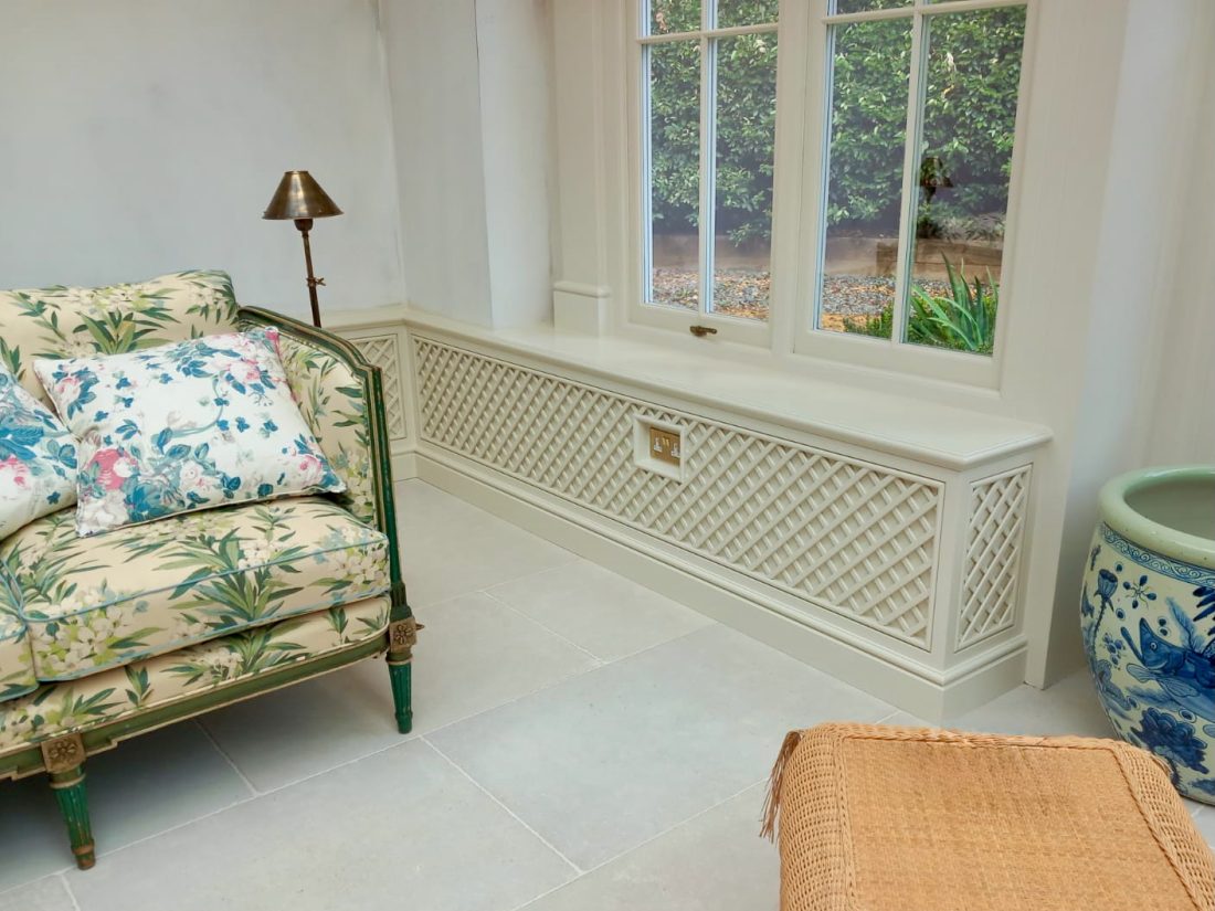 Bespoke interior diagonal trellis in Orford Cream
