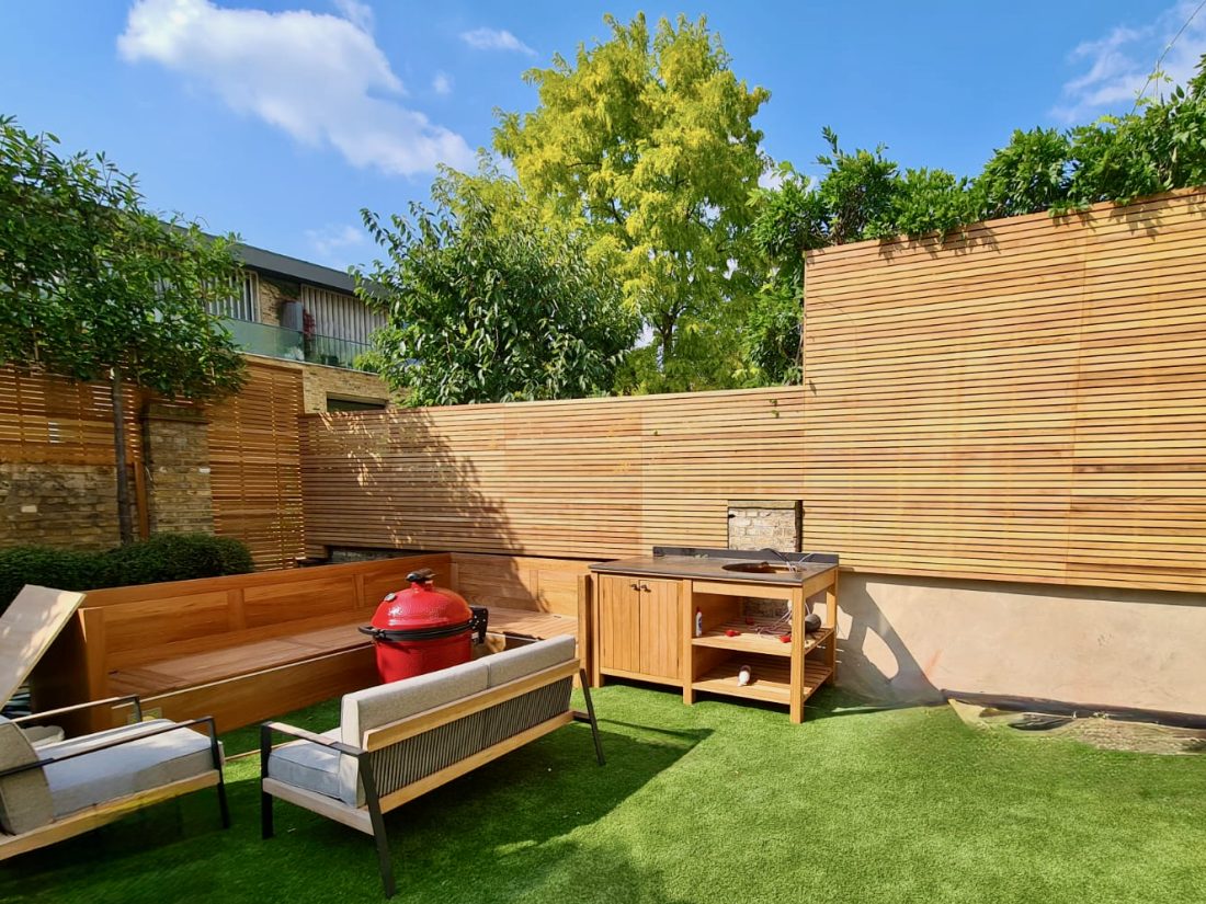 Bespoke Iroko Slatted Panels (45mm slat:10mm gap)