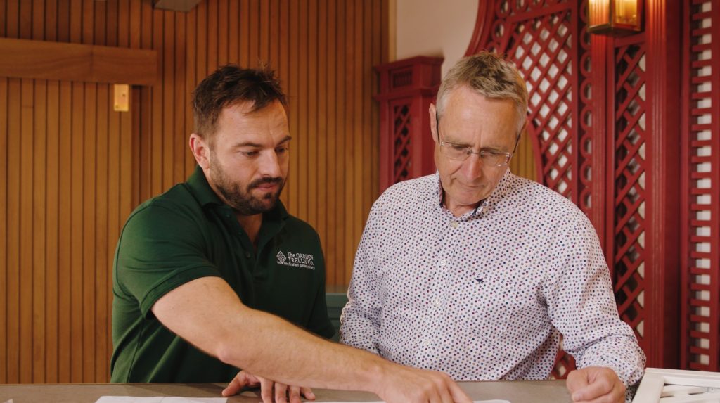 A design meeting in the Garden Trellis Co showroom