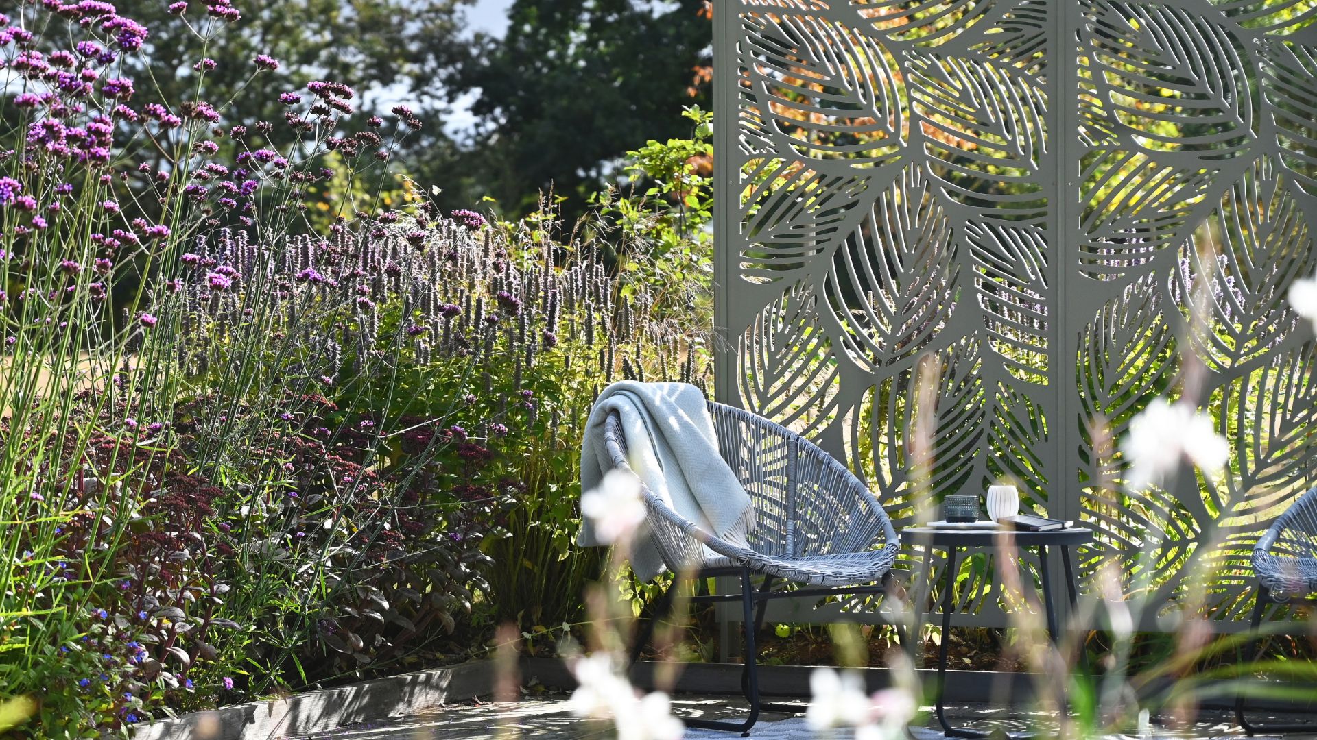 Leaf Decorative Screen on a pretty decking area