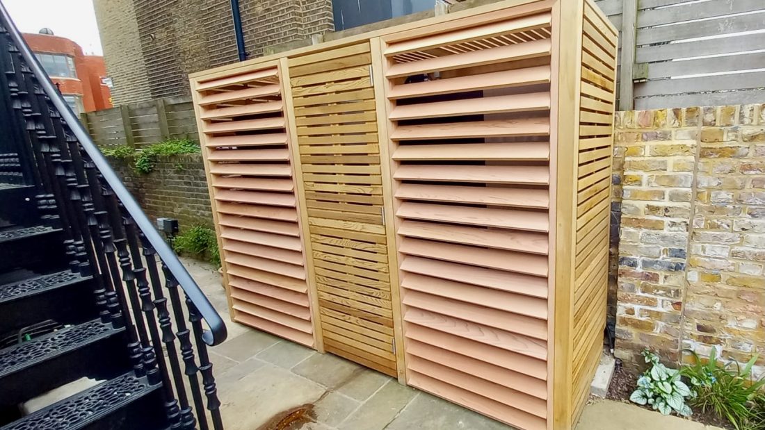 Large Air Conditioning Unit Cover with Slatted and Louvred Panels in Western Red Cedar