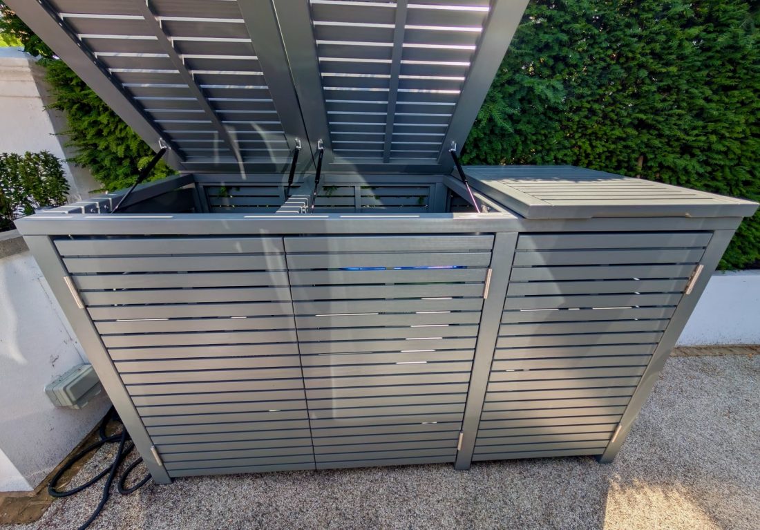 Bespoke Slatted Bin Store painted in Squid Ink