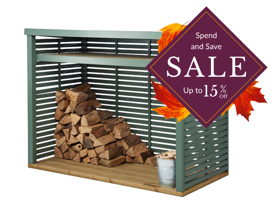 An RHS Log Store with a Spend & Save Sale Graphic